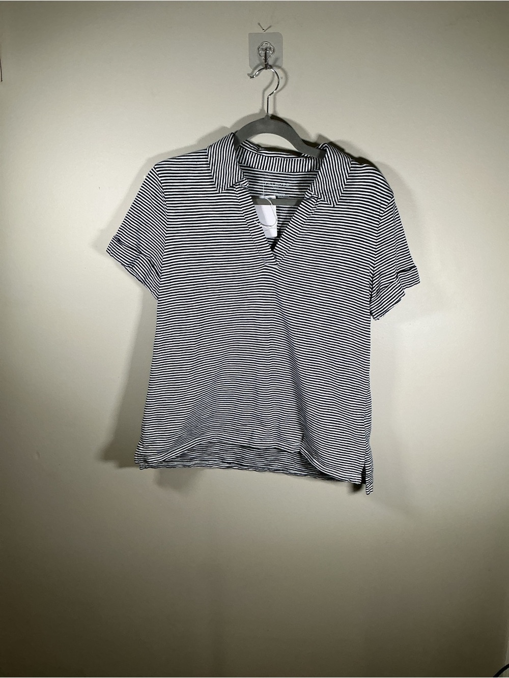 Talbots Black White Striped Polo Top Women’s Medium Classic Casual